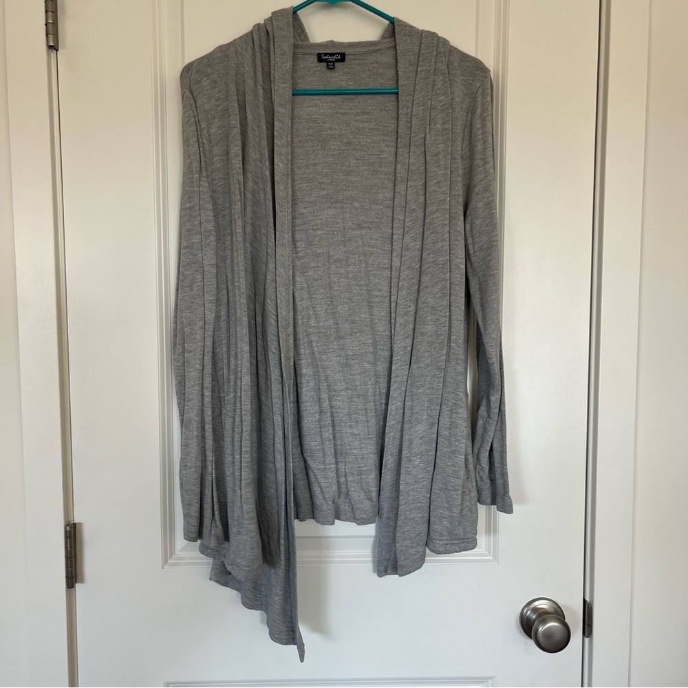Splendid Grey Hooded Open Cardigan Size Large